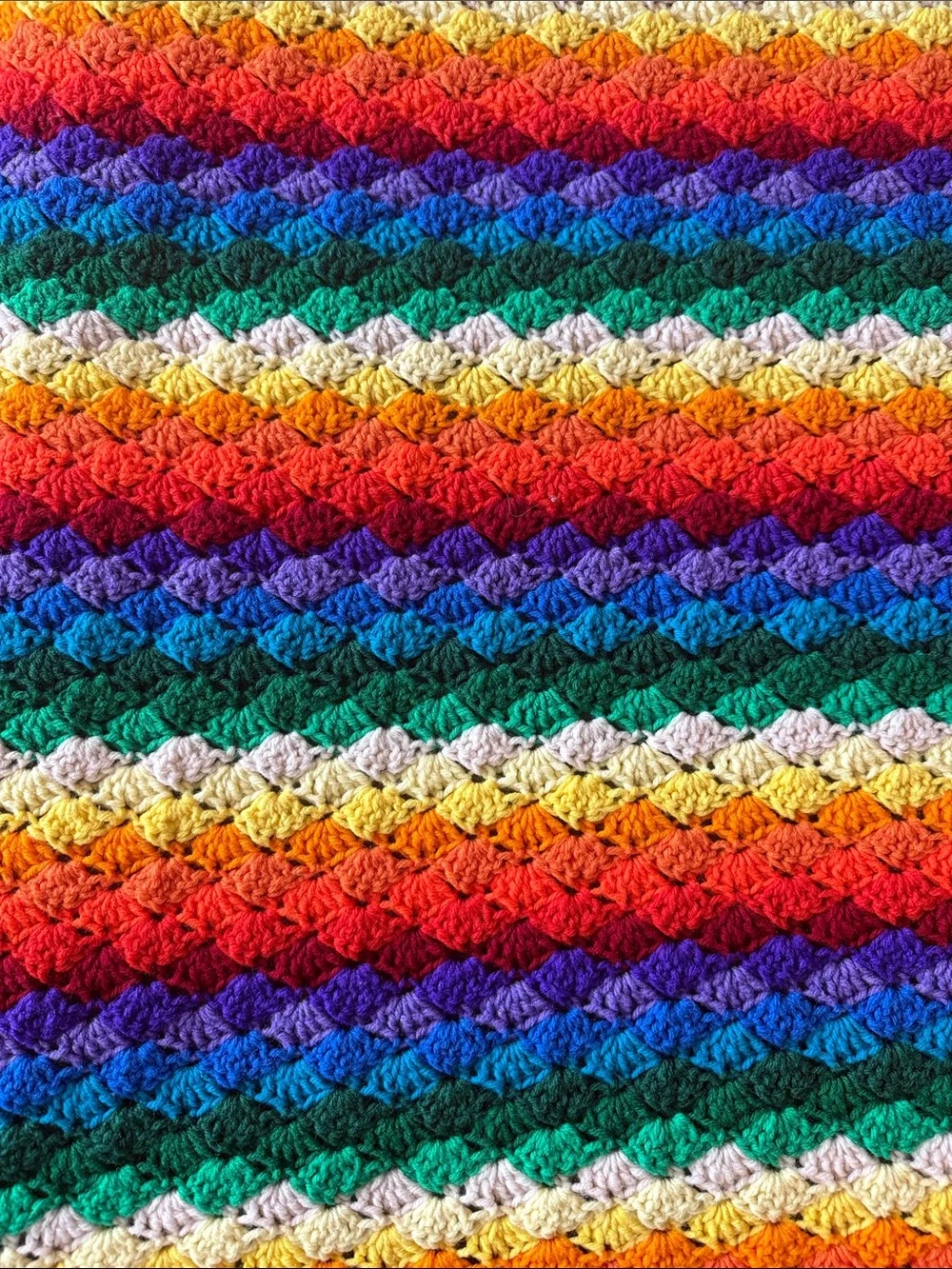 Vintage Handmade Rainbow Crochet AfghanBlanket- Vibrant Multicolor